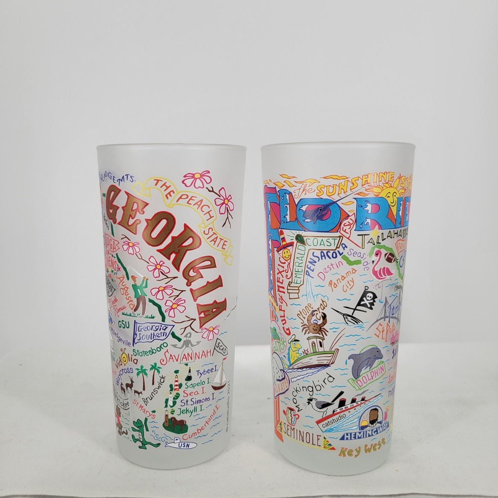 Catstudio Georgia & Florida Frosted Drinking Glasses 15oz Geography Collection - Picture 4 of 11